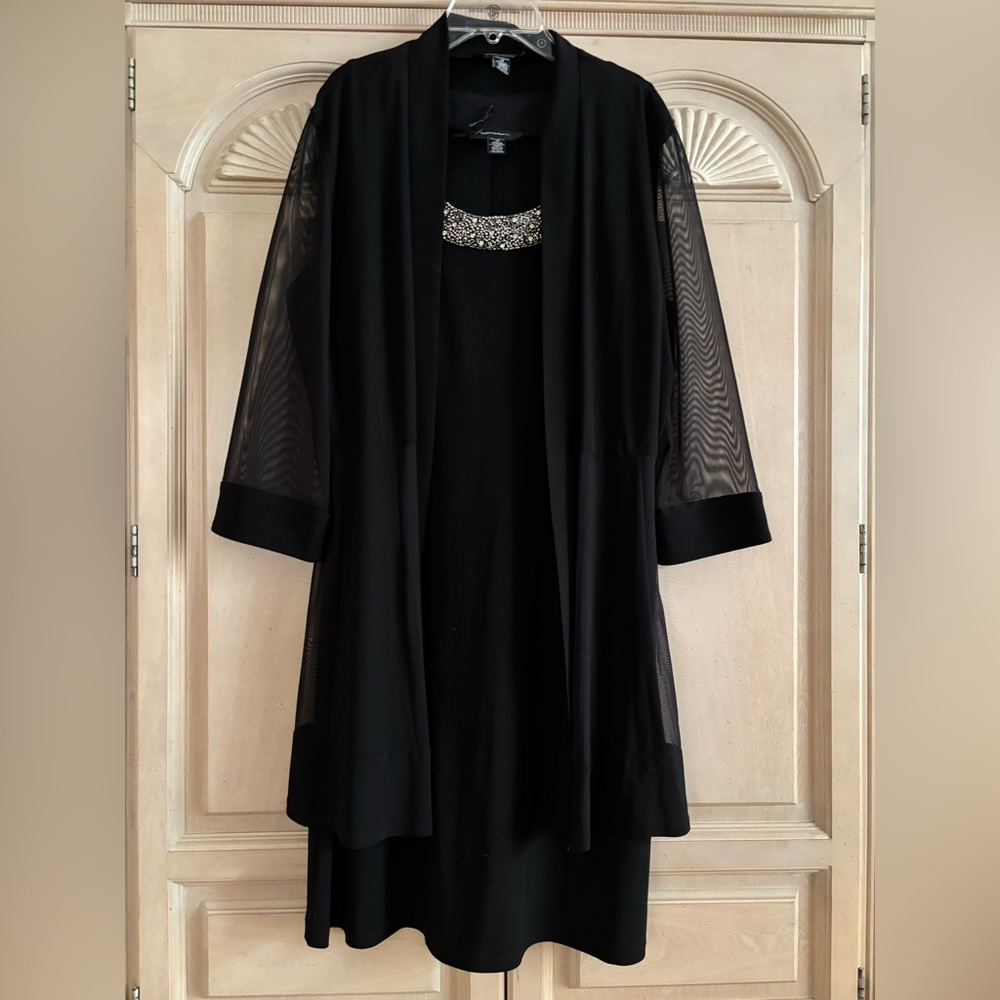 R&M Richards Dress- Elegant Black Dress with Sheer Sleeves